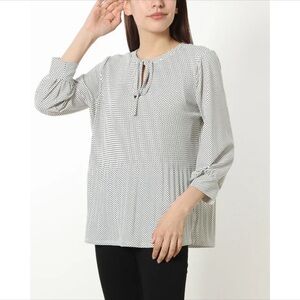 Women's White and Black Dot Tie-Neck Blouse